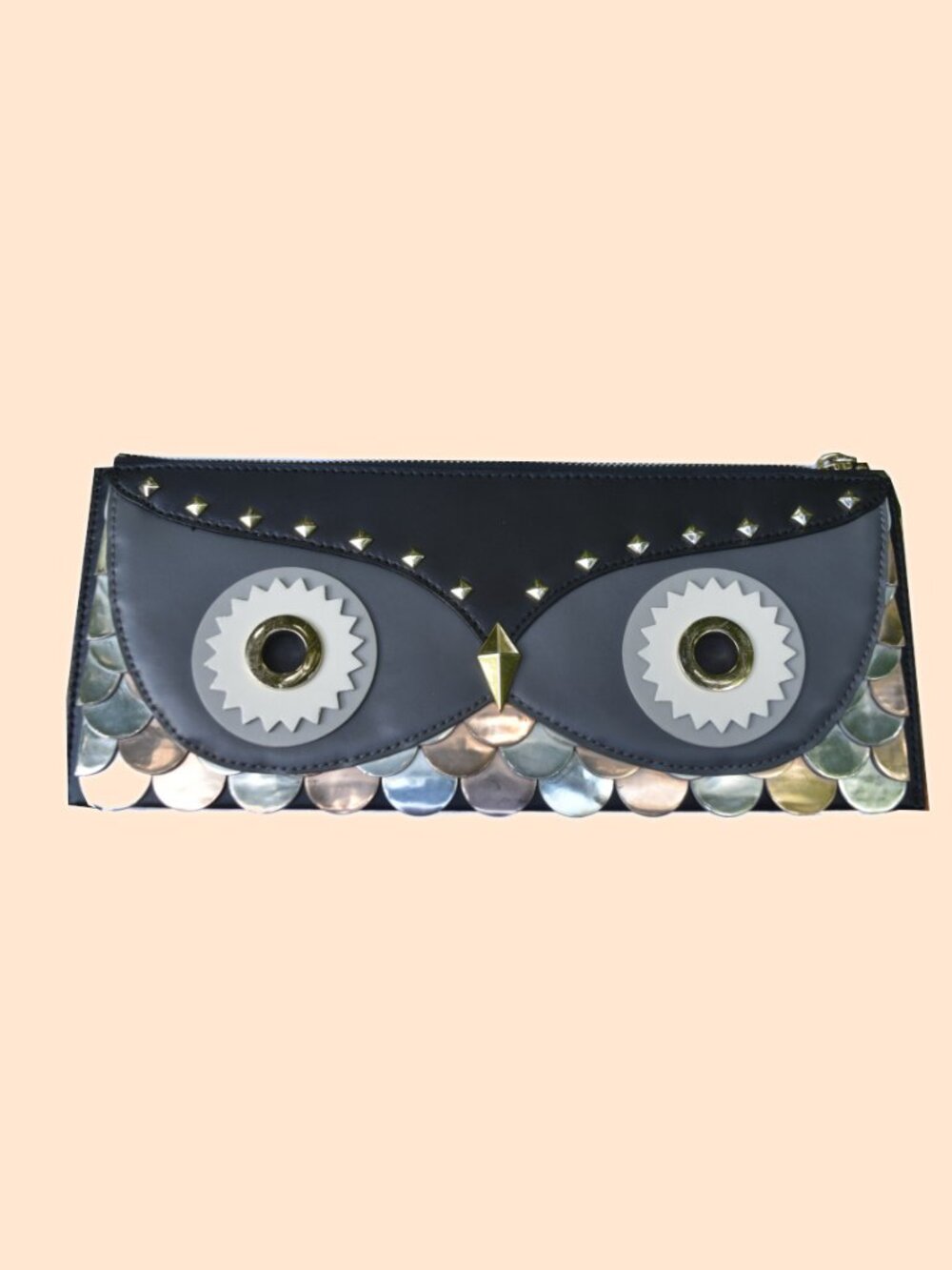 Kate Spade New York Wise Owl Leather Clutch Black Gold - Picture 4 of 6